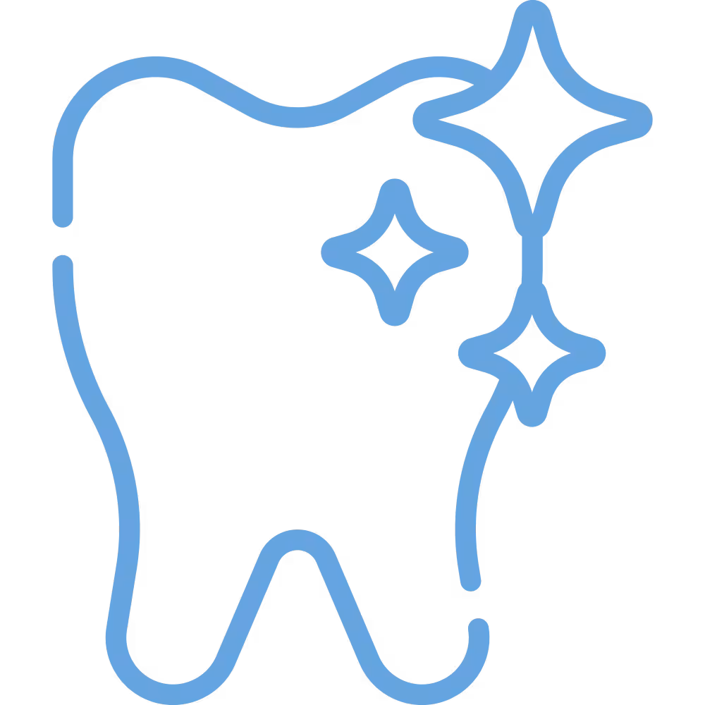 Glänzender Zahn-Icon in Blau, symbolisiert Zahnpflege und Mundhygiene. Ideal für Zahnarztpraxis-Websites.